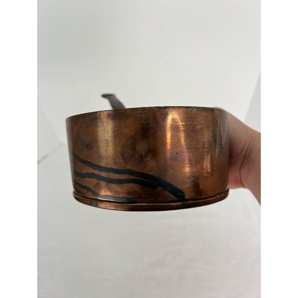 ANTIQUE COPPER 6.5” POT 19th Century France STAMPED 16 Cookware Rivets - Picture 5 of 8